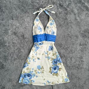 Ruby Rox white floral halter dress blue flowers